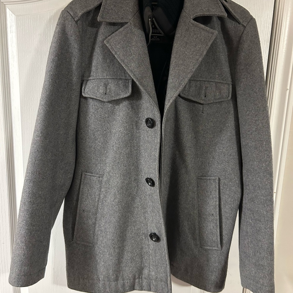 Buffalo David Bitton Gray Pea Coat Classic Tailored Style